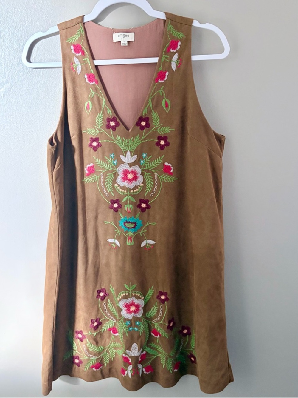 Umgee Boho Floral Embroidered Faux Suede Festival Dress - Picture 4 of 7